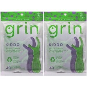 Set of 2 Grin Kiddo Kids Flossers Jumbo Grip Oral Care 40ct Total of 80 Count